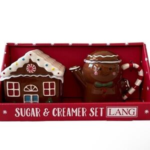 Christmas GINGERBREAD Sugar & Creamer Set Hand Painted Holiday Decor by LANG New